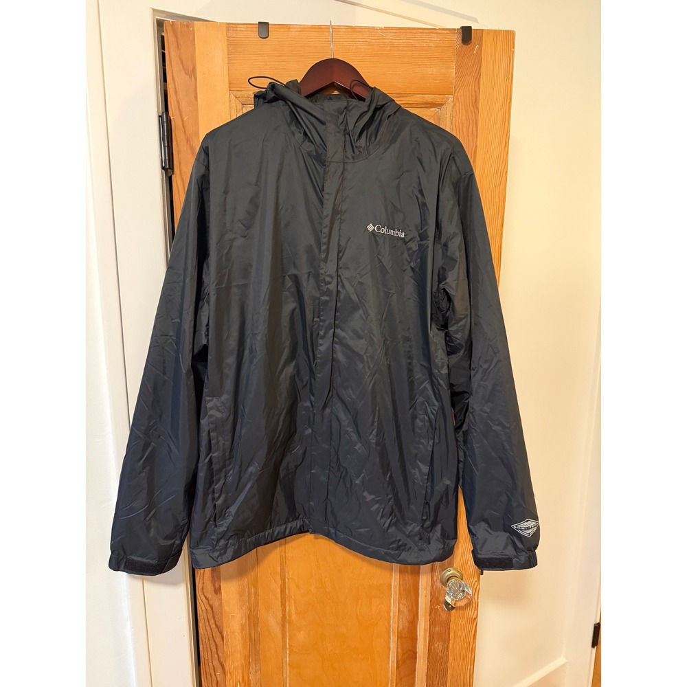 Columbia Mens Omni-Tech Rain Jacket Black Waterproof Hooded Windbreaker L Tall
